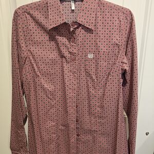 Cinch Women's Red Patterned Button Down Shirt